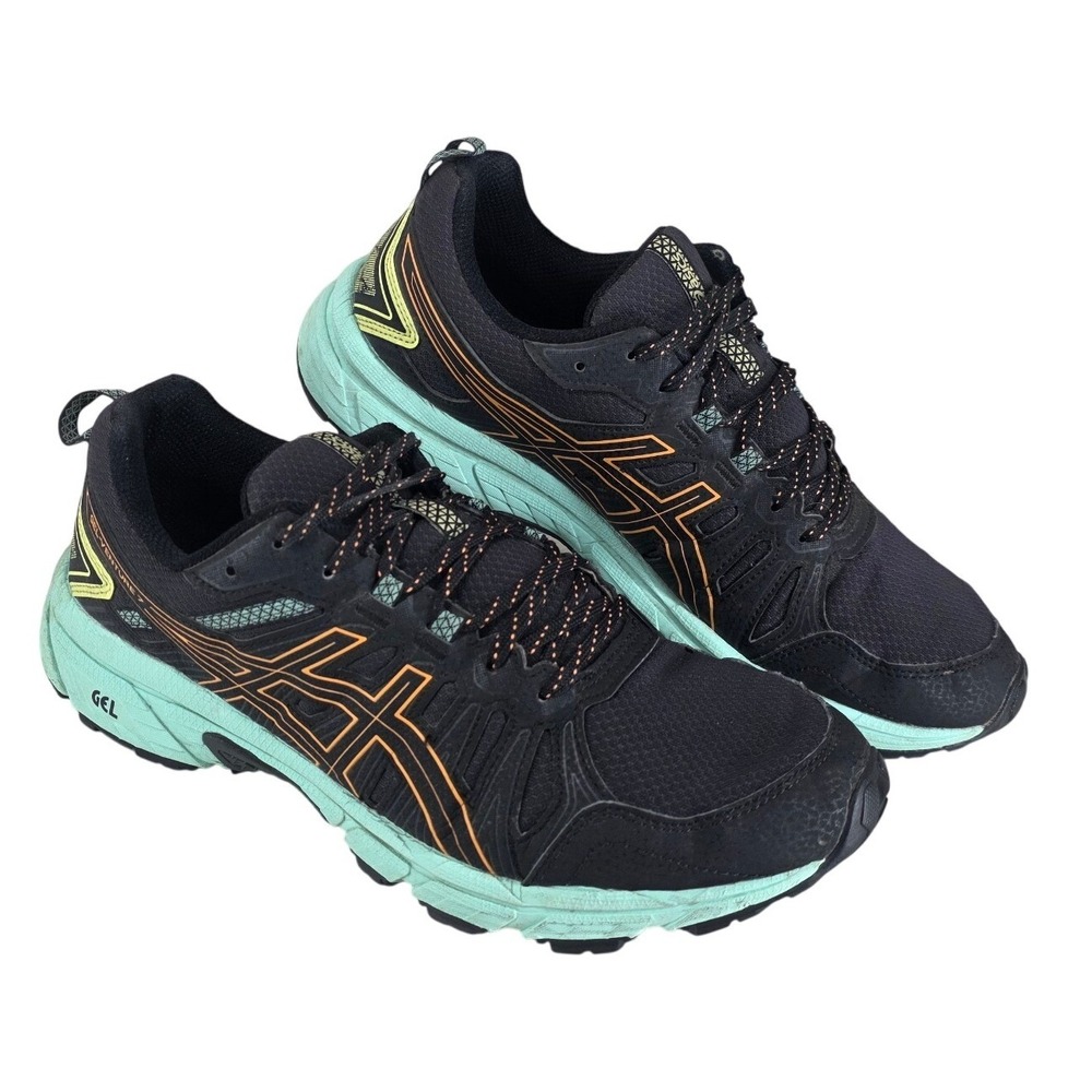 ASICS Gel-Venture 7 Womens 10 Running Shoes Black Orange Mint Gym Athletic
